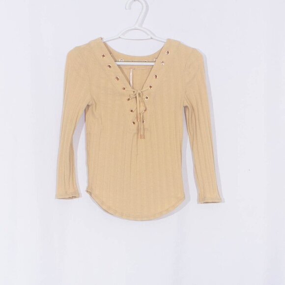 FREE PEOPLE Ice Cold Ribbed Lace Up Top Size S - Picture 5 of 9